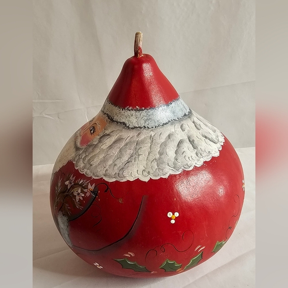 Vintage Folk Art Hand Painted Large Santa Claus Gourd Holiday Christmas 9" - Picture 3 of 8
